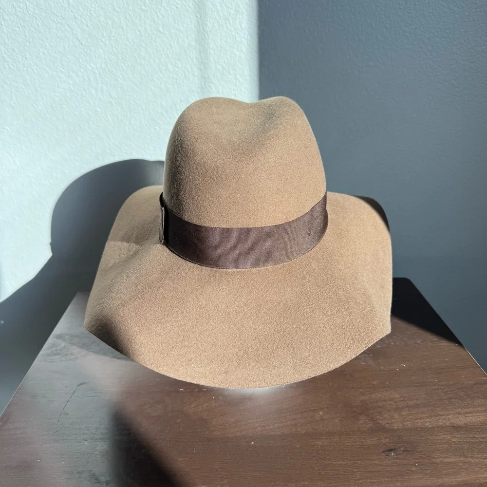 Brixton Joanna Fedora Hat Tan Brown Wool Felt Wide Brim Women’s Sz S 56 cm Fall